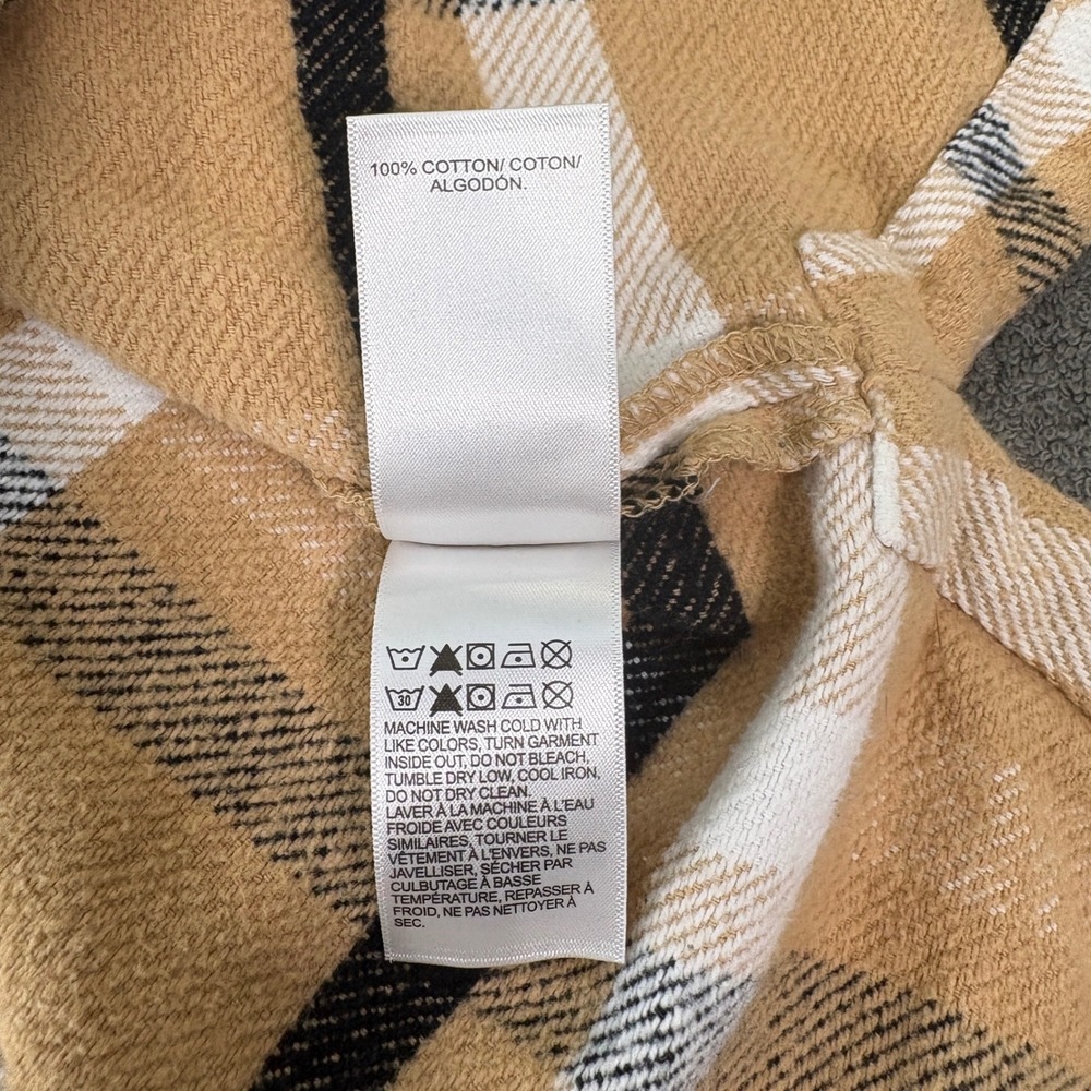 Lucky Brand Shacket Womens XL Tan Plaid Button Up Oversized Cotton Flannel Coat - Picture 7 of 9